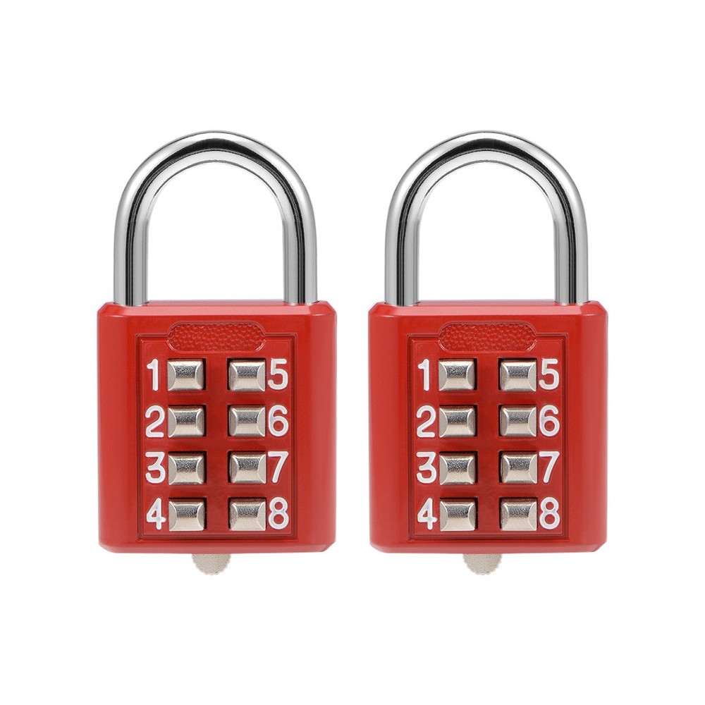 8-Digit Combination Padlock Push Button Lock for Locker Cabinet Red 2Pack