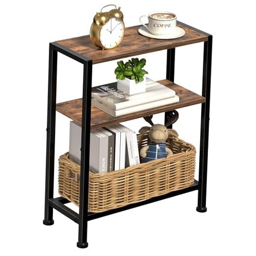 Narrow Side Table for Small Space, 2-Tier Small End Table 1 Rustic Brown-3tier