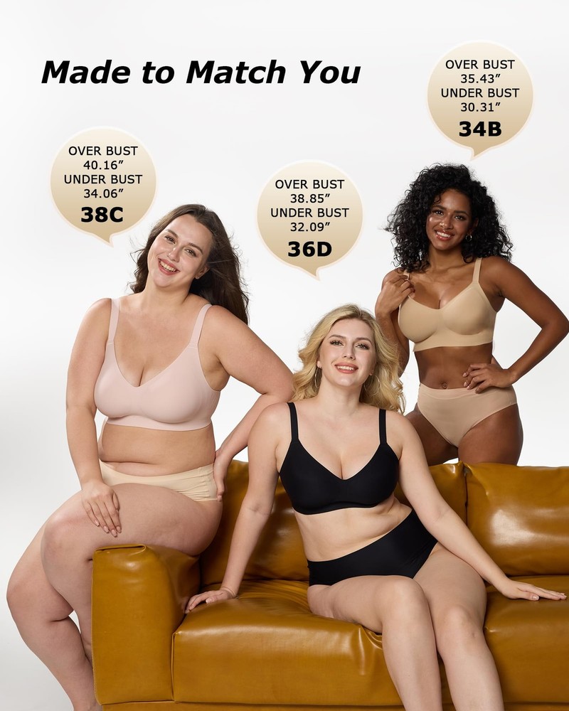 LUXMAY Wireless Comfortable Bra Seamless No Underwire Bras Full 36D, White
