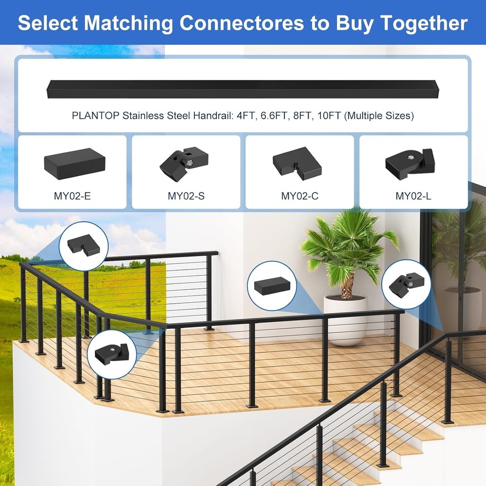 4 to 8FT Complete Set 36" Cable Railing 4 Post Kit(35"x2"x2"),