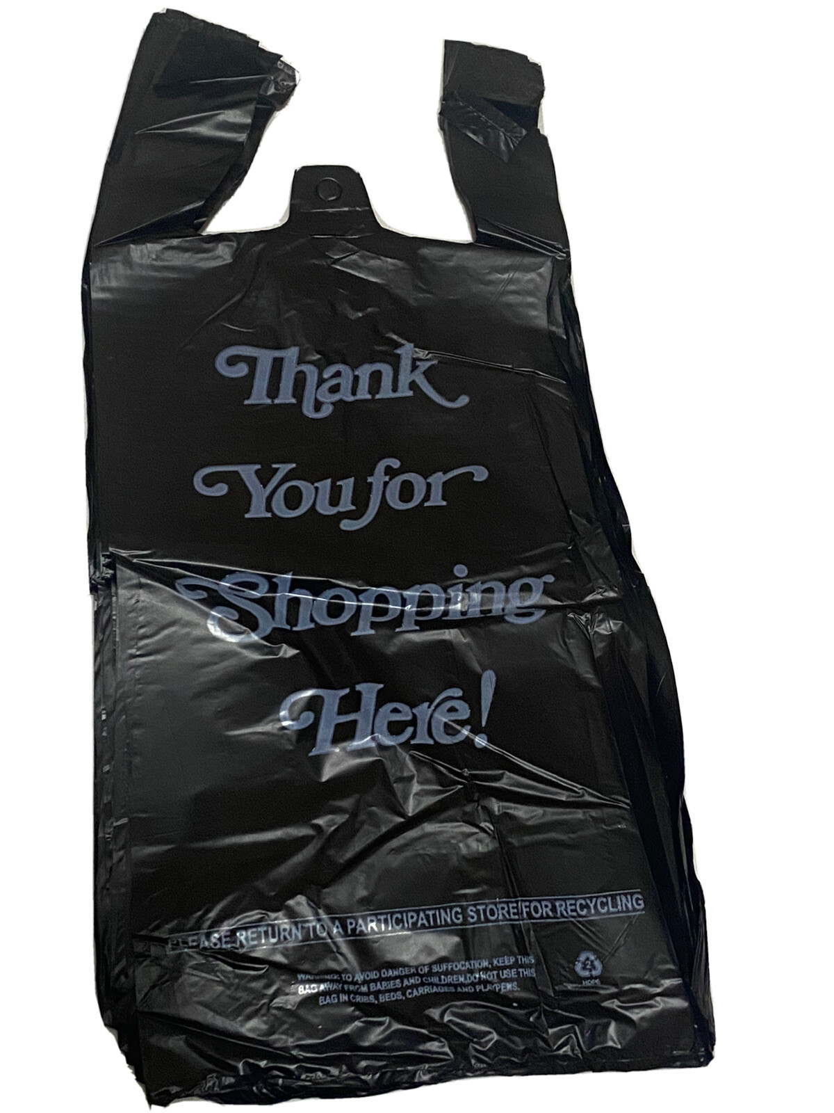 Black Italic Thank You Heavy-Duty Plastic Liquor Bag 8" x 20" x 4" .98 Mil
