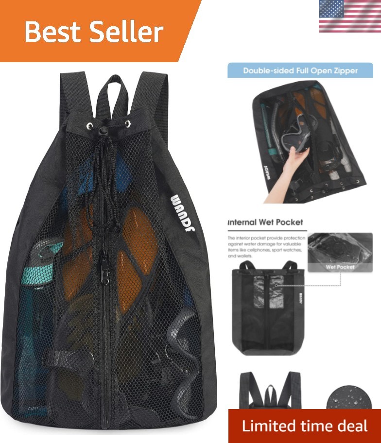 Swim Bag Mesh Drawstring Backpack Beach Backpack for Swimming, Gym, and Worko...
