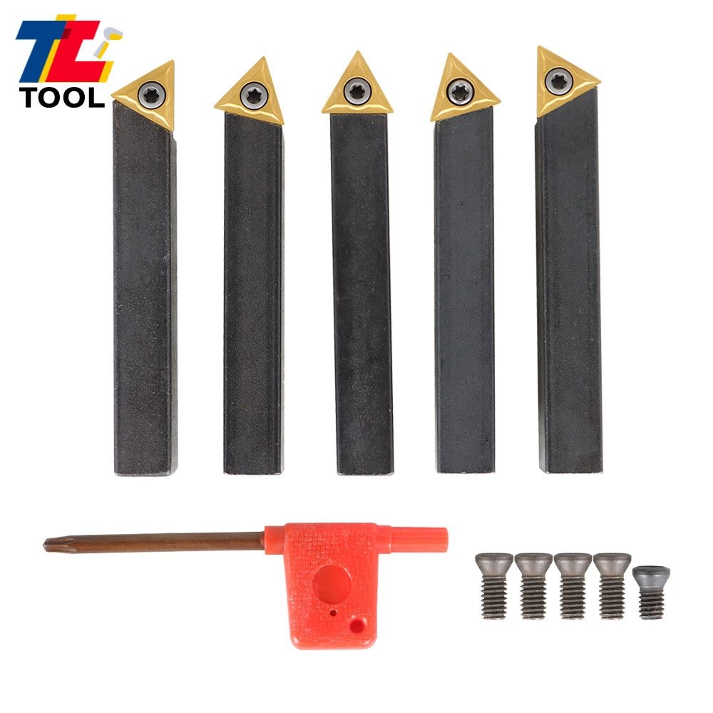 5 pcs 1/2" Carbide Indexable Turning Tool Lathe Tool Bit With Carbide Inserts