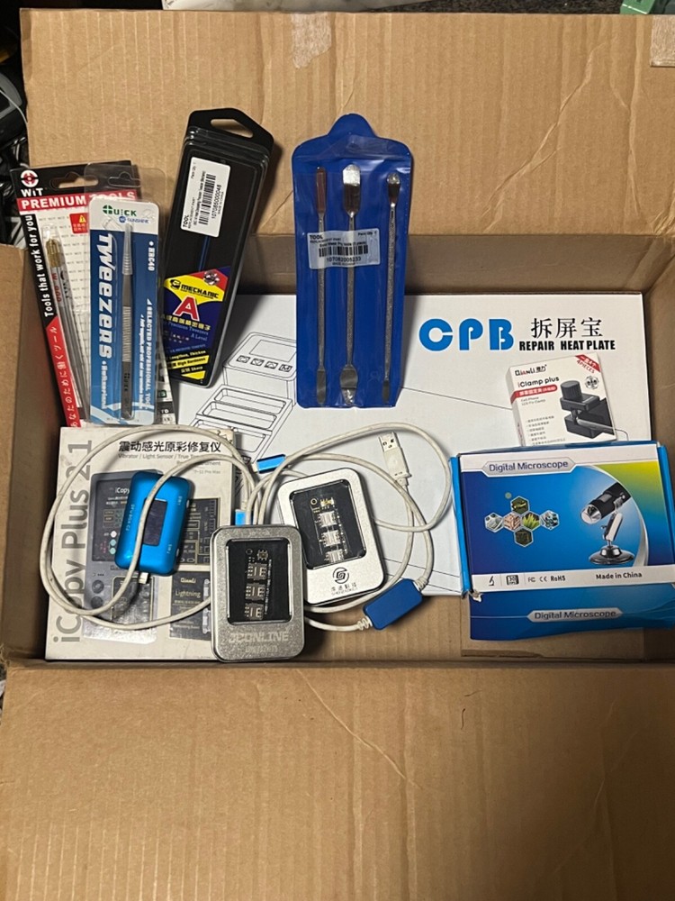 CP320 heating pad, icopy plus 2.1, DFU Box-C2, Digital Microscope, tools...