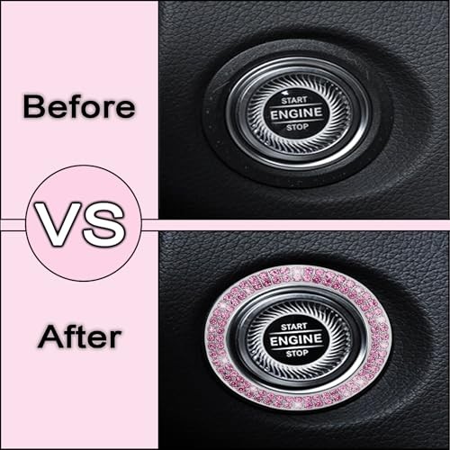 2 Pack Car Engine Start Stop Decoration Ring Pink, Crystal Decorative Ring