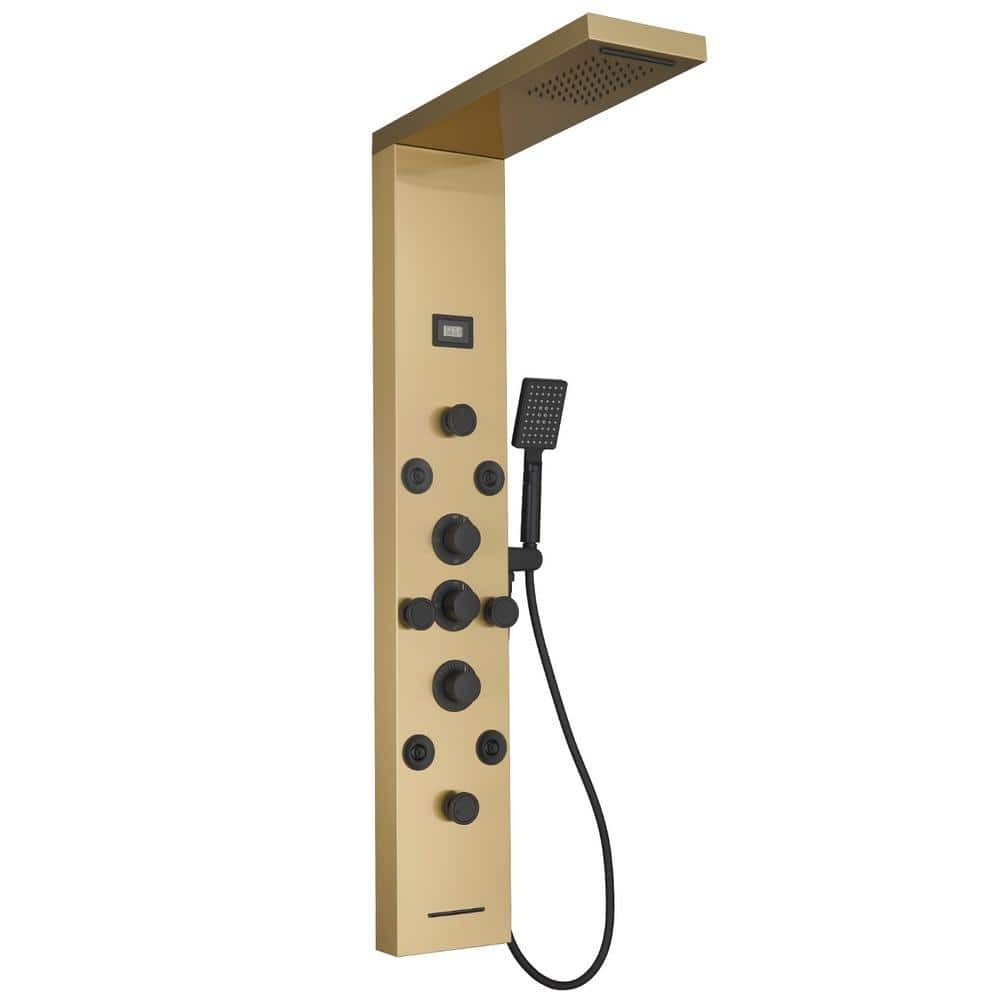 BWE 8-Jet Rainfall Shower Panel System Black Gold