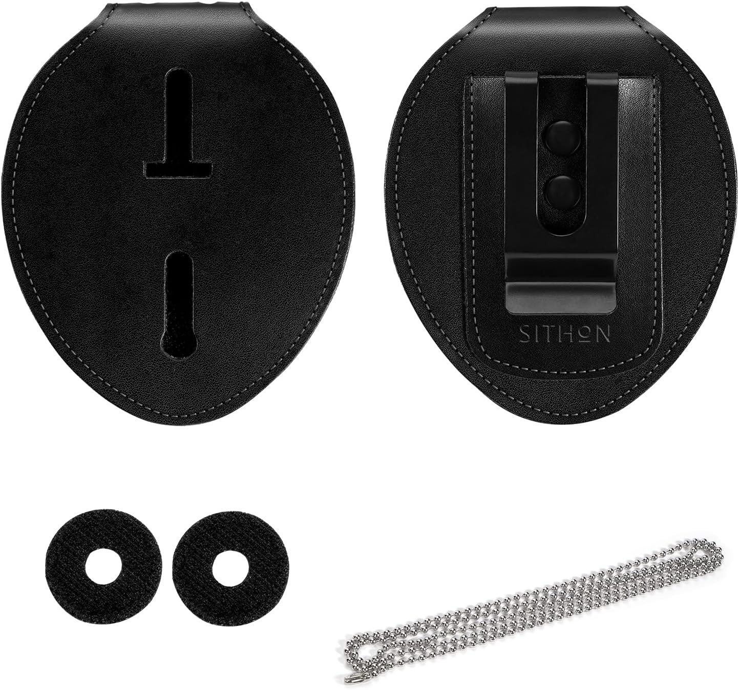 Police Badge Holder, Cowhide Law Enforcement Badge Holder with Metal Belt Clip