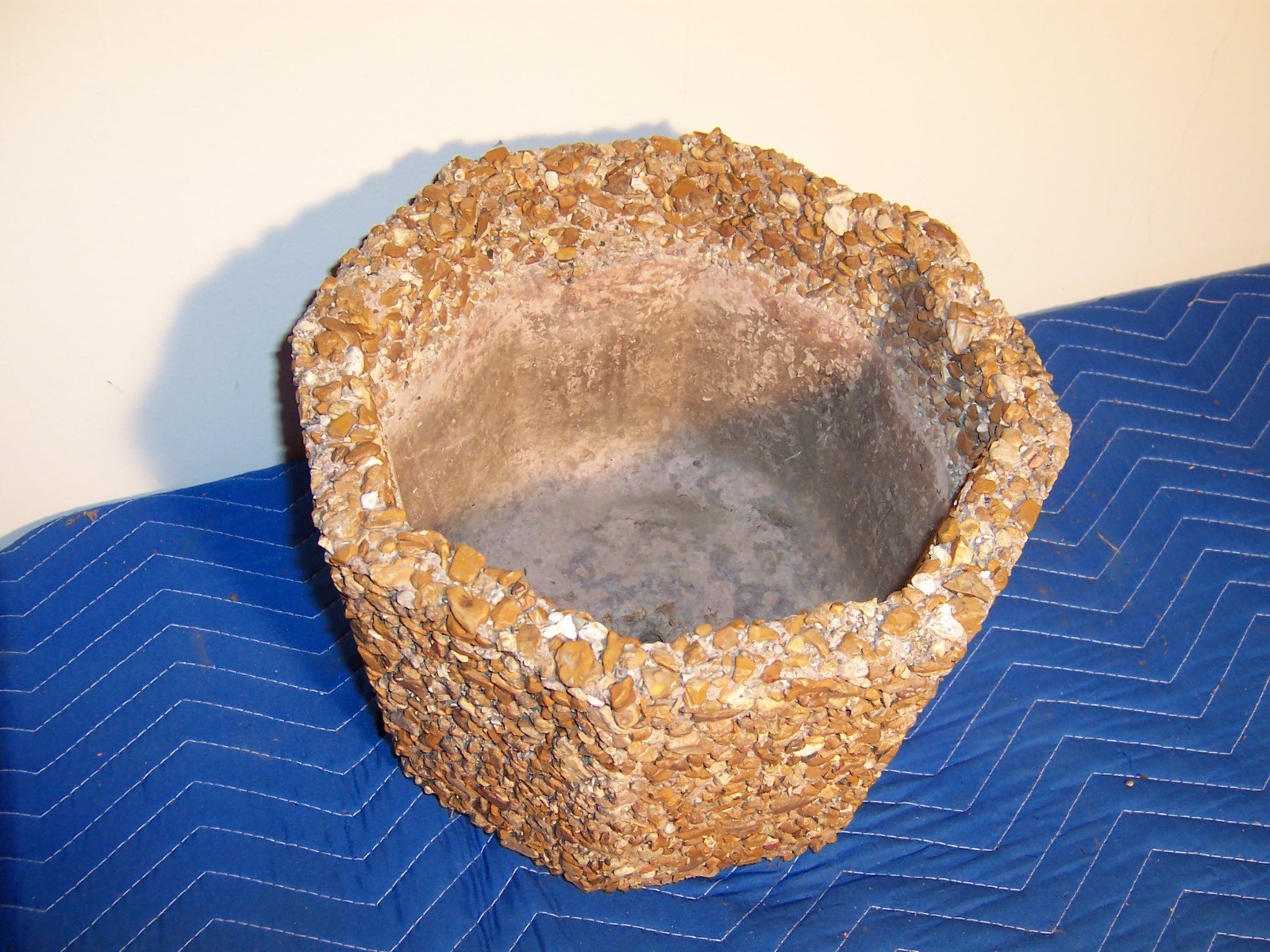 Vintage Exposed Aggregate Octagon Concrete Garden Planters Pair