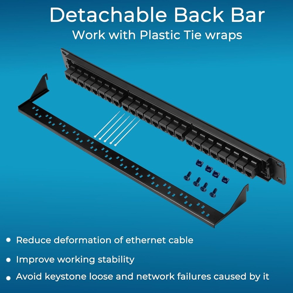 Patch Panel 24 Port Cat6A with Inline Keystone 10G Support, Pass-Thru Coupler...