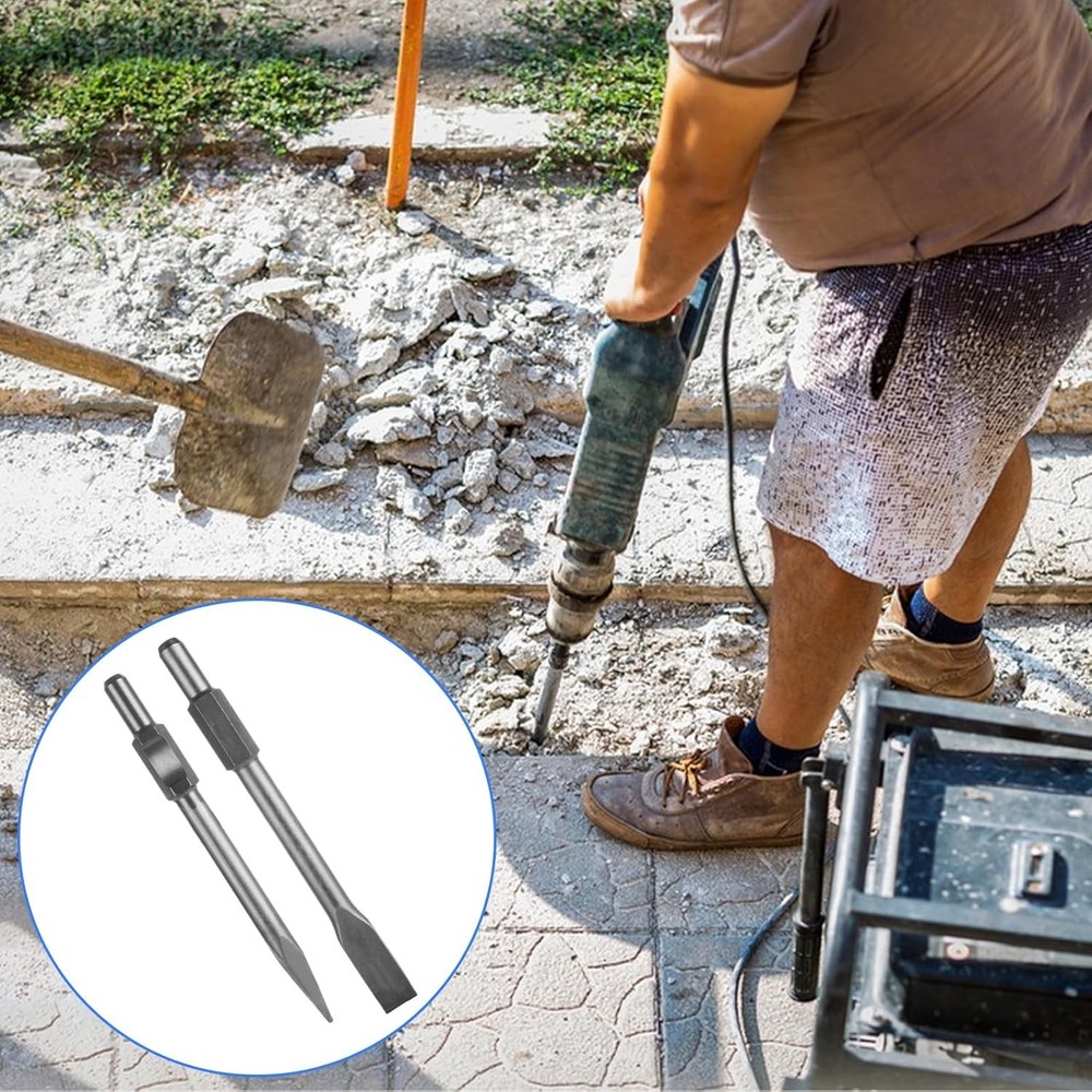 2 PCS Jack Hammer Chisel 1-1/8” Hex Jack Hammer Bits Point and Flat Concrete ...