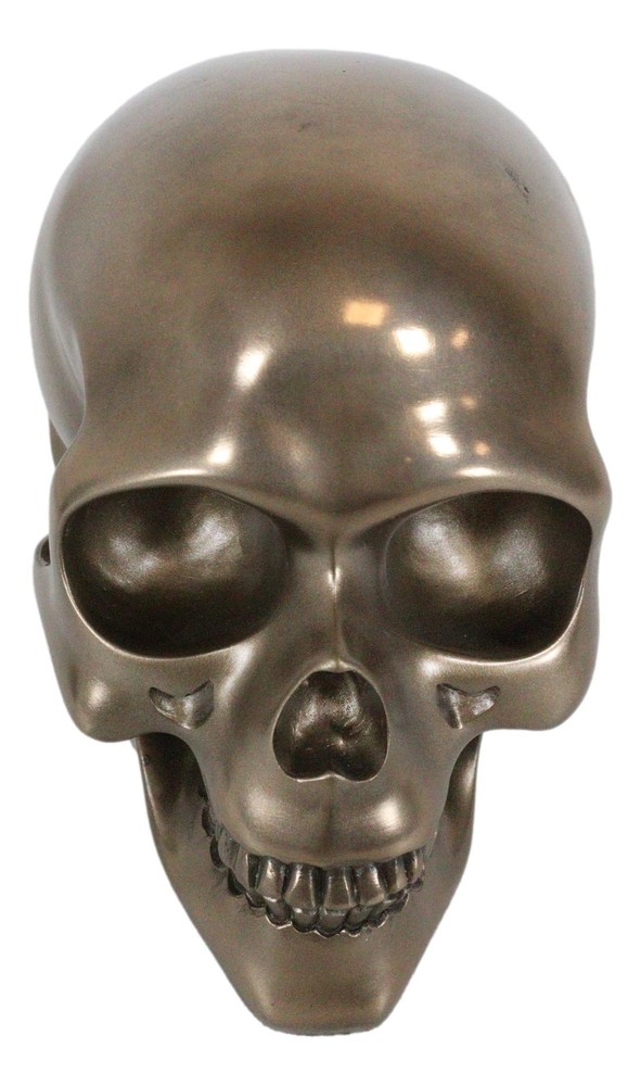 Decorative Bronze Colored Skull Head Skeleton Figurine Statue