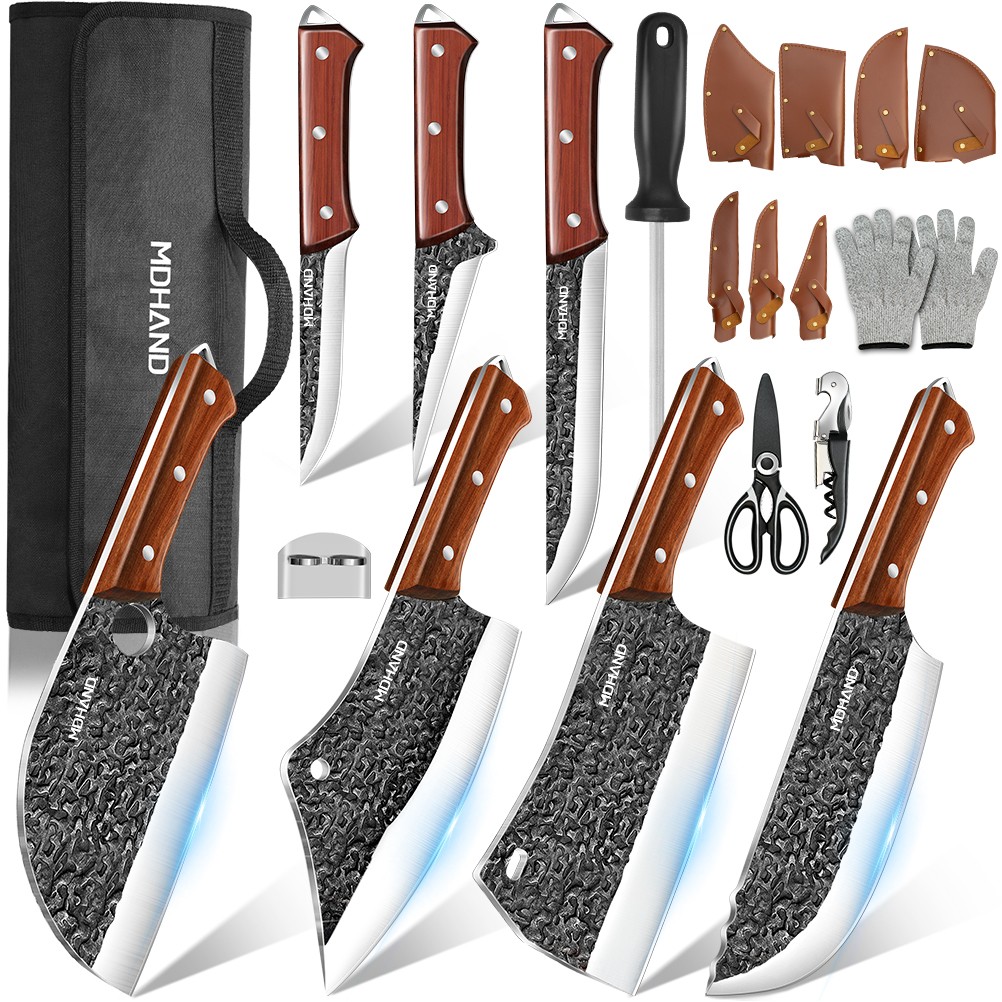 14PCS Handmade HAND FORGED DAMASCUS STEEL CHEF KNIFE Set Kitchen Knives Butcher