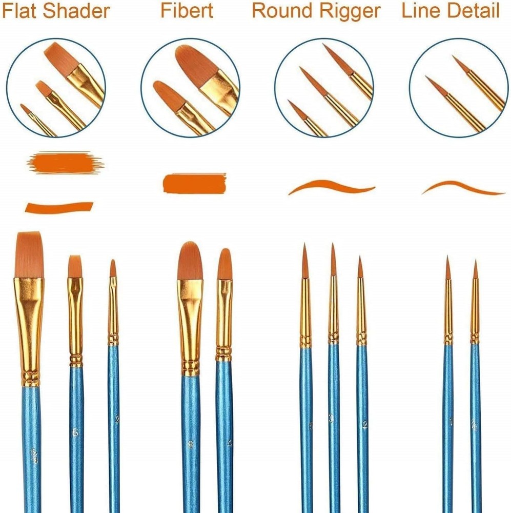 Durable Acrylic Paint Brush Set - 20 Nylon Brushes for Creative Expression