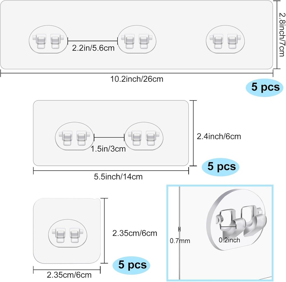 Clear Shower Shelf Adhesive Hooks - 15 Pack, Rust-Proof & Mildew Resistant