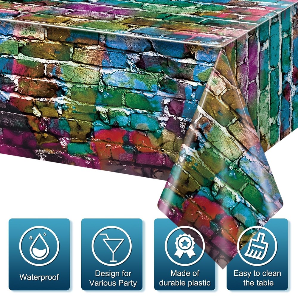 3 Pack Colorful Brick Tablecloth Rectangle, Graffiti Brick Wall Backdrop Phot...