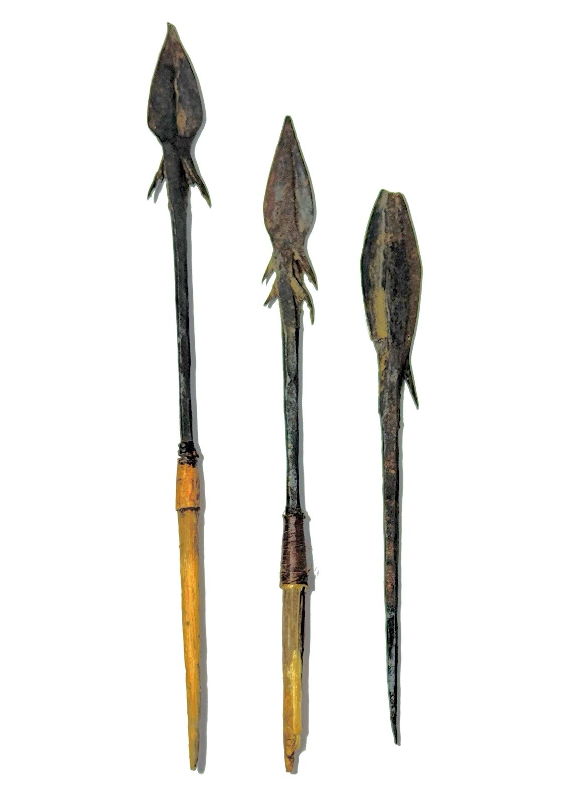 Antique African Spears Tribal Weapons Wood & Iron 3-Piece Set