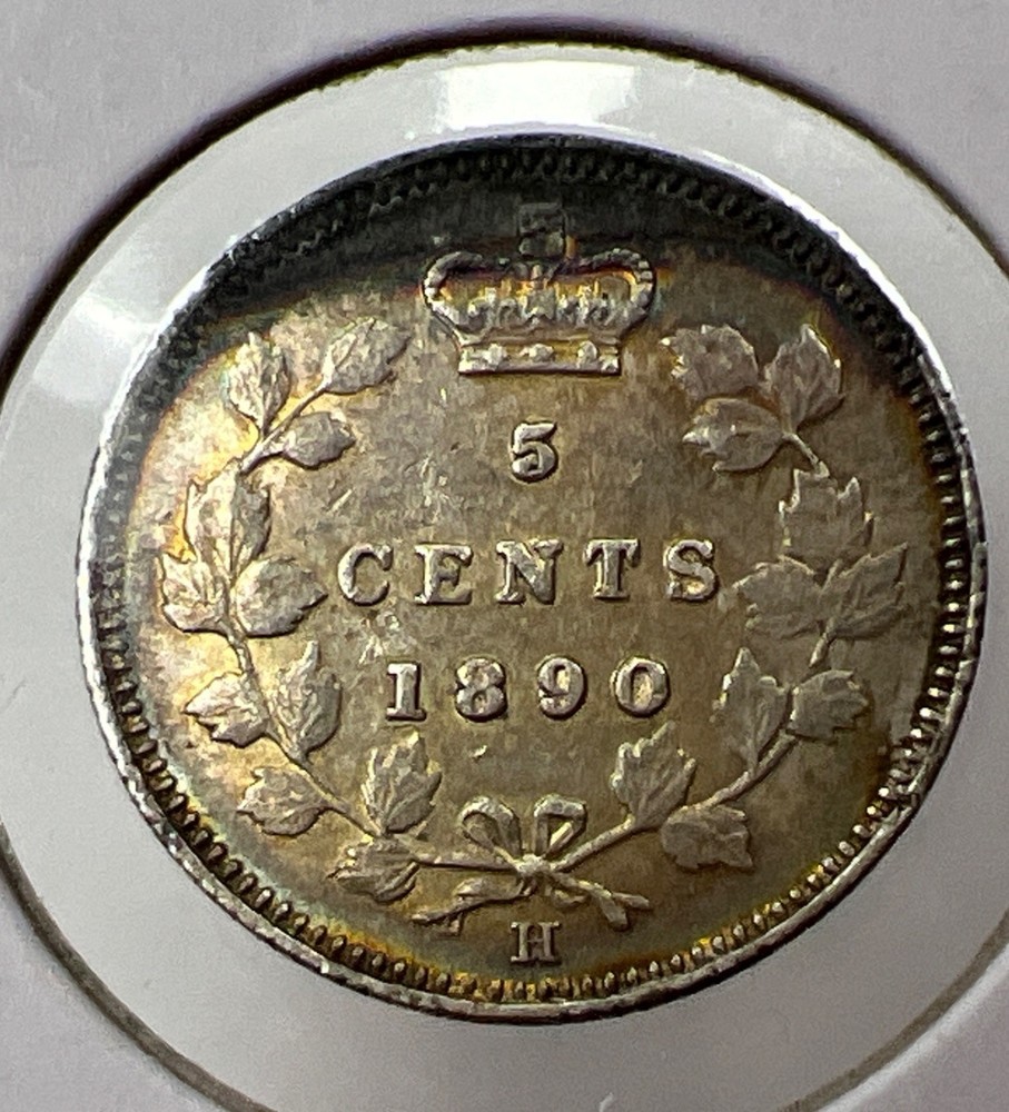 1890-H Canada 5 Cents Silver Foreign Coin