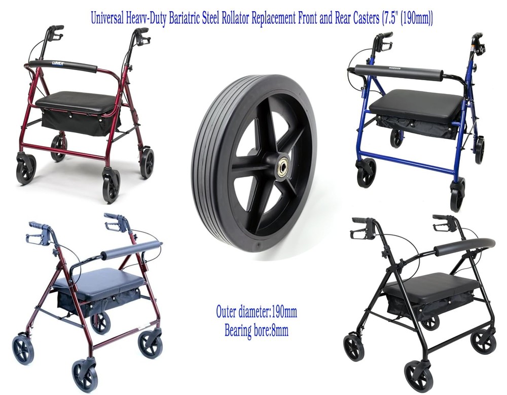 Rollator Flat Wheels,Bariatric rollator Replacement casters,Heavy-Duty Black