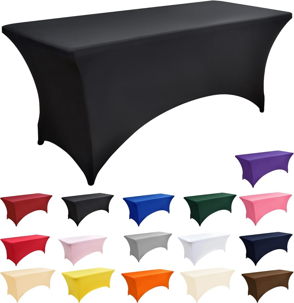 10-Pack 4ft Black Spandex Table Covers Rectangular Folding Tables Wrinkle