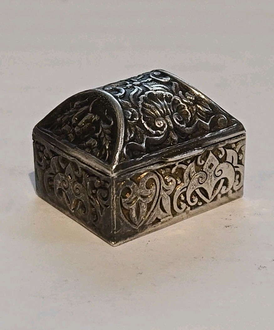 Antique Miniature Repoussé Domed Hinged Box Casket Sterling Silver