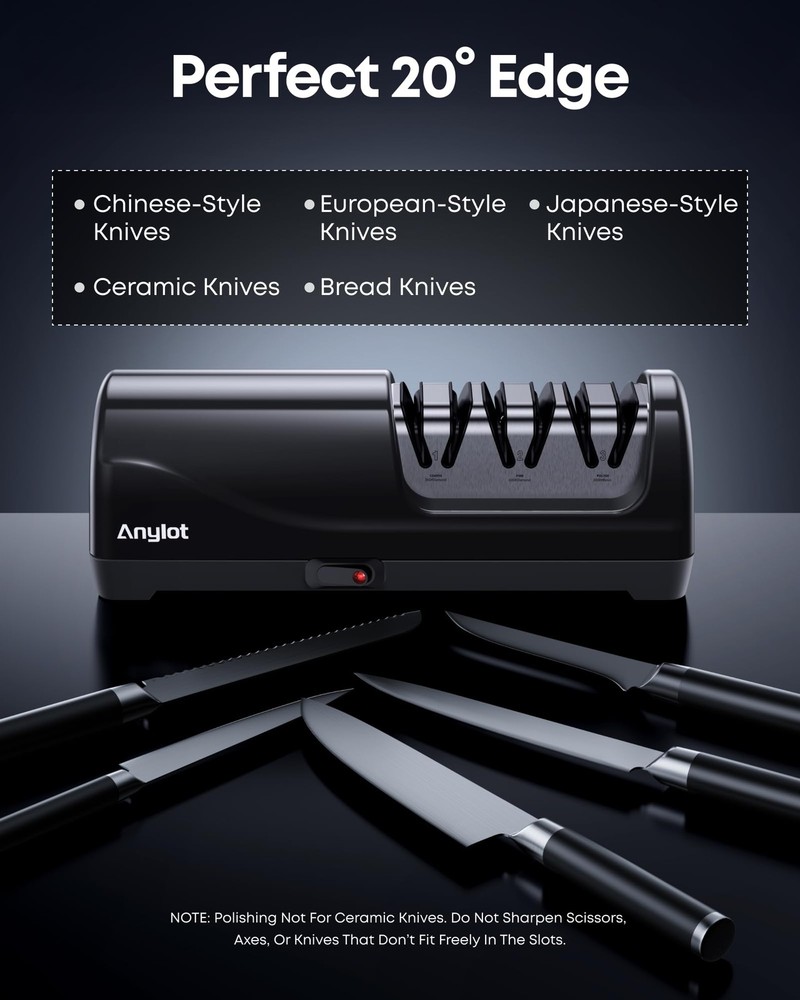 Electric Knife Sharpener for Kitchen, 3-Stage Knife Sharpener Electric with 1...