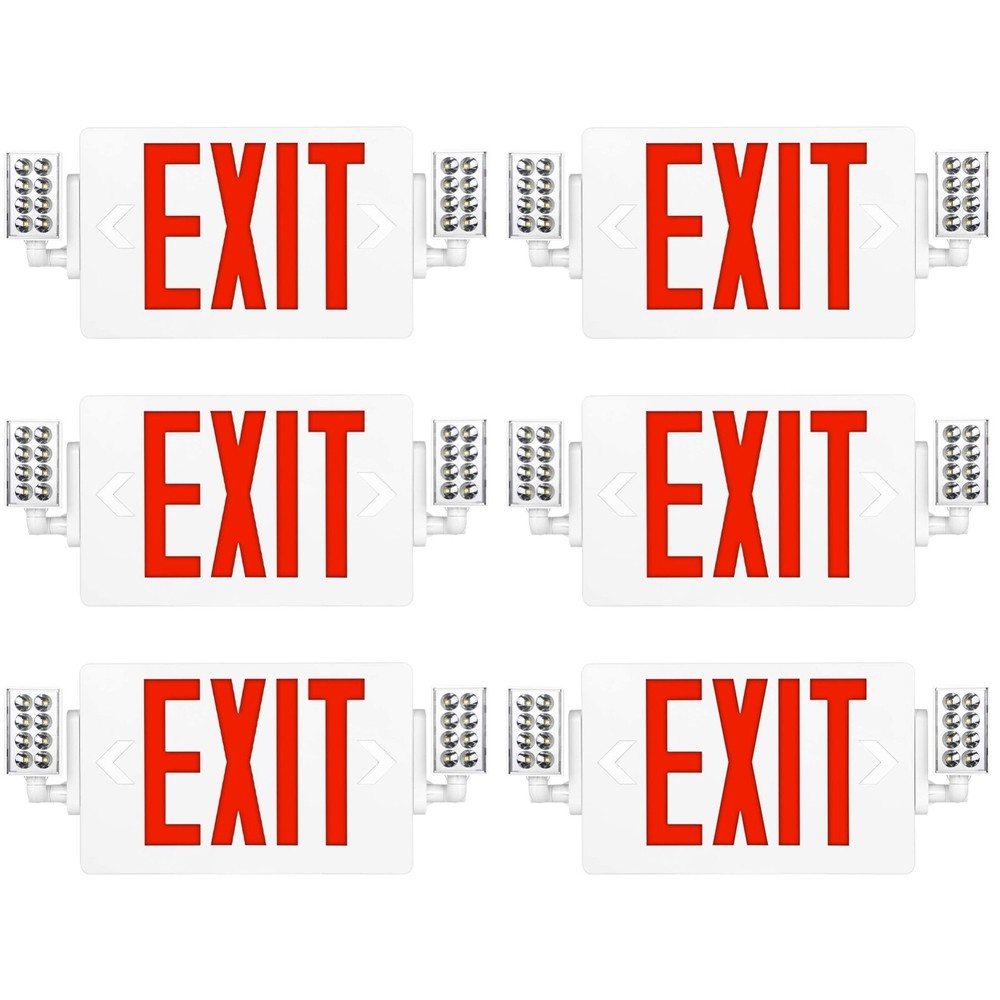 UL Listed-4 Packs Led Red Exit Signs with Lighting Combo Battery Backup Set.