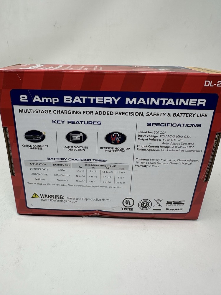 NEW Duralast DL-2D 2 Amp Battery Maintainer
