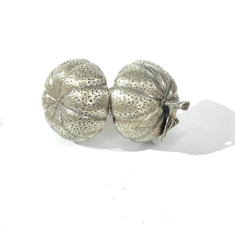 Vintage Italian Pumpkin shape Solid Silver Pill Box , hallmarked pillBox