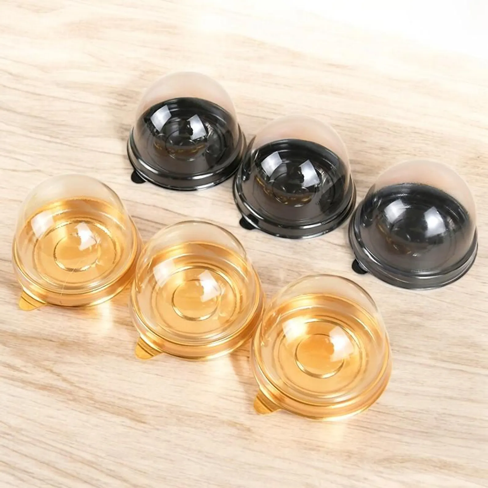 10PCS Round Pastry, Cupcake Spherical Box, Transparent Packaging(Gold)