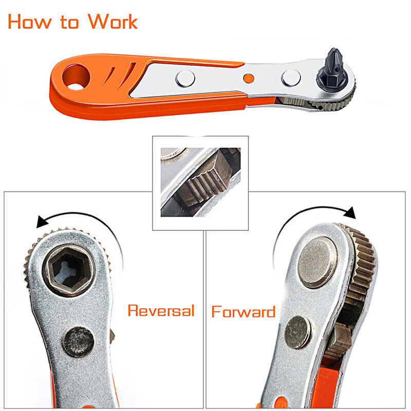 Ratcheting Right Angle Screwdriver Hex Drive 90 Degree Offset + 10pc Bits Set!