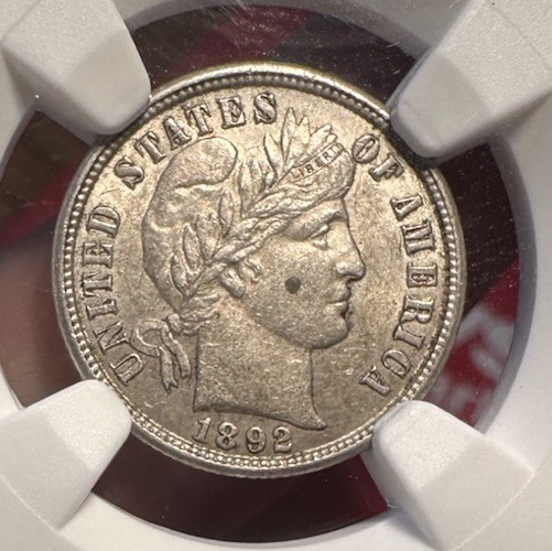 1892 Barber Dime AU 58 NGC Certified