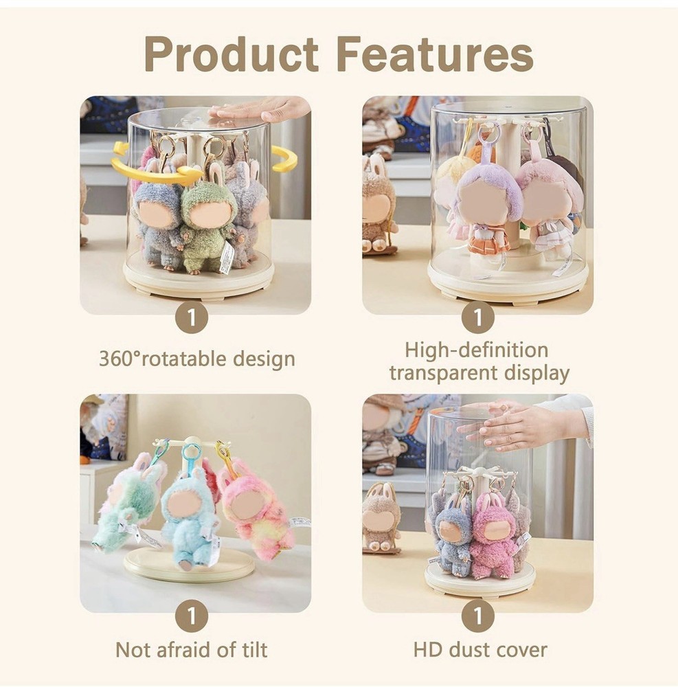Transparent Rotating Display Box for Labubus Dustproof Stackable Holder Case