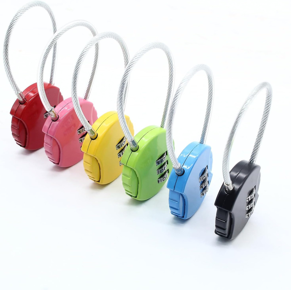 6PCS 3 Digit Combination Lock, Small Cable Locks Waterproof Padlock with Wire Ro