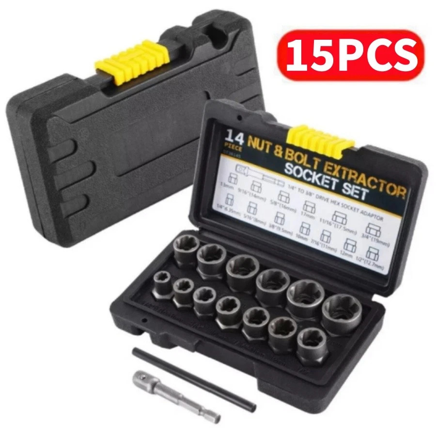 15PC Impact Damaged Bolt Nut Screw Remover Tool Socket Threading Extractor