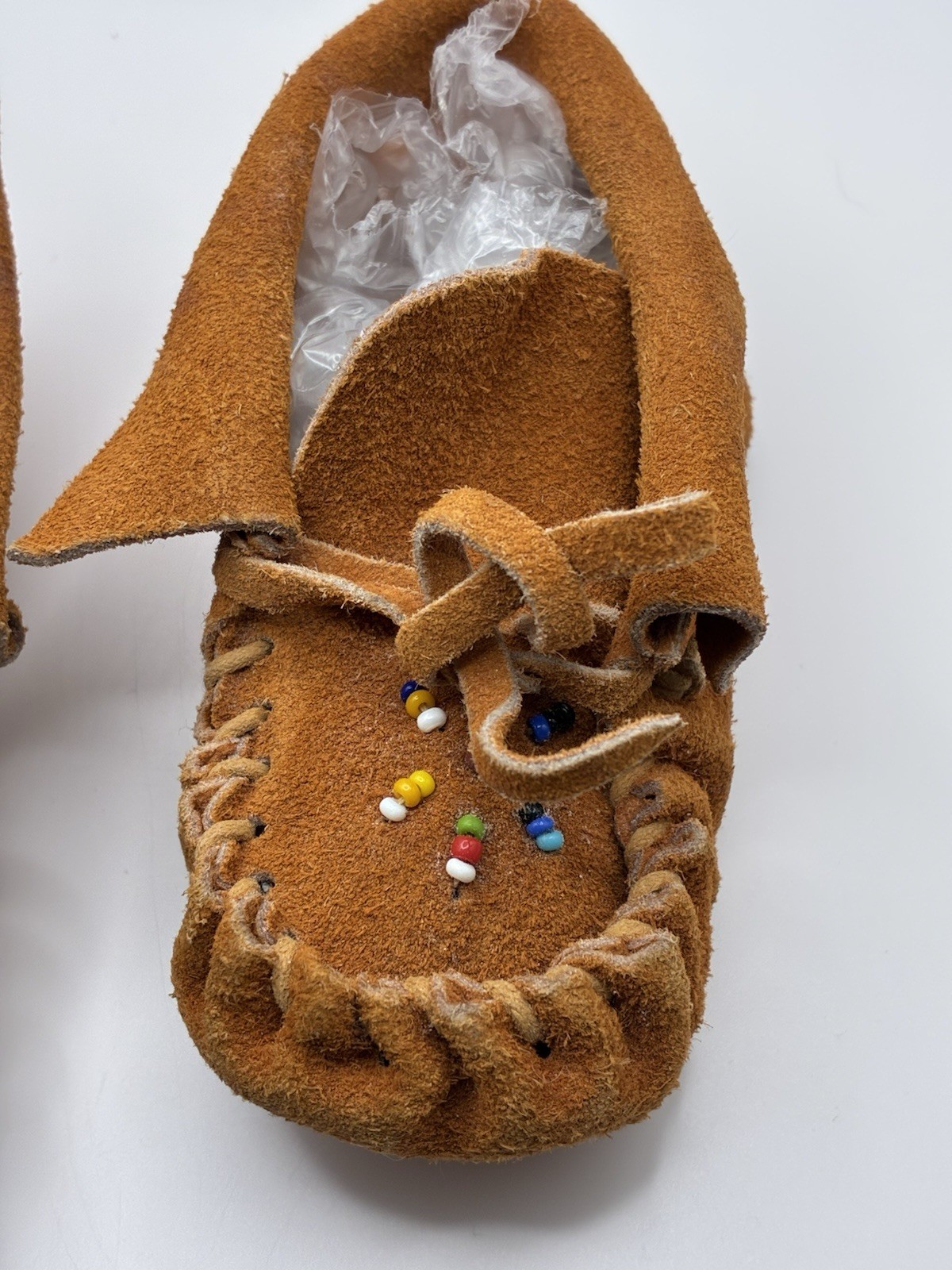 Antique 1960s–70s Handmade Suede Leather Beaded Moccasins Baby Toddler