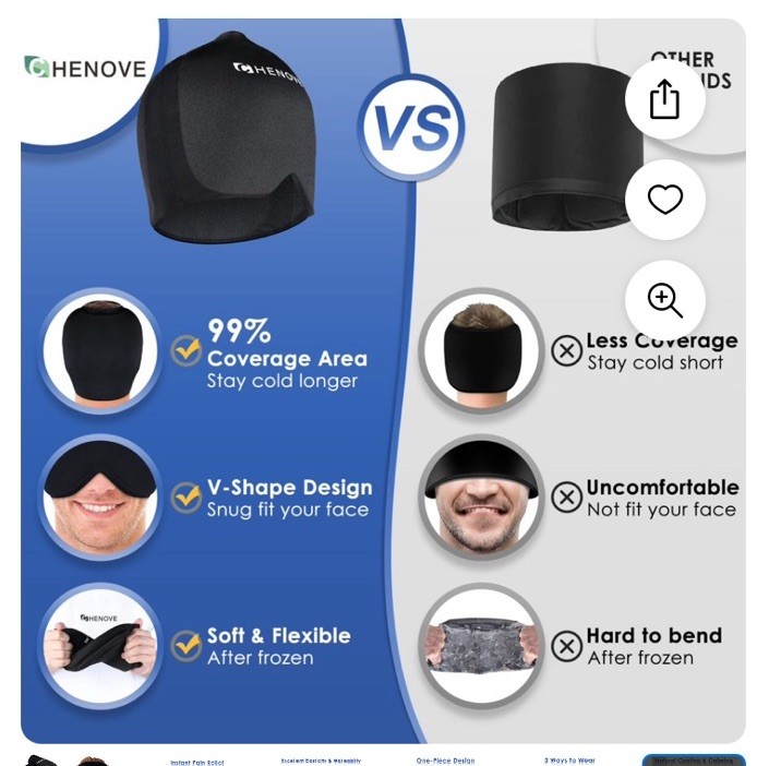 CHENOVE Migraine Ice Cap Headache Compression Cooling Ice hat Full Coverage