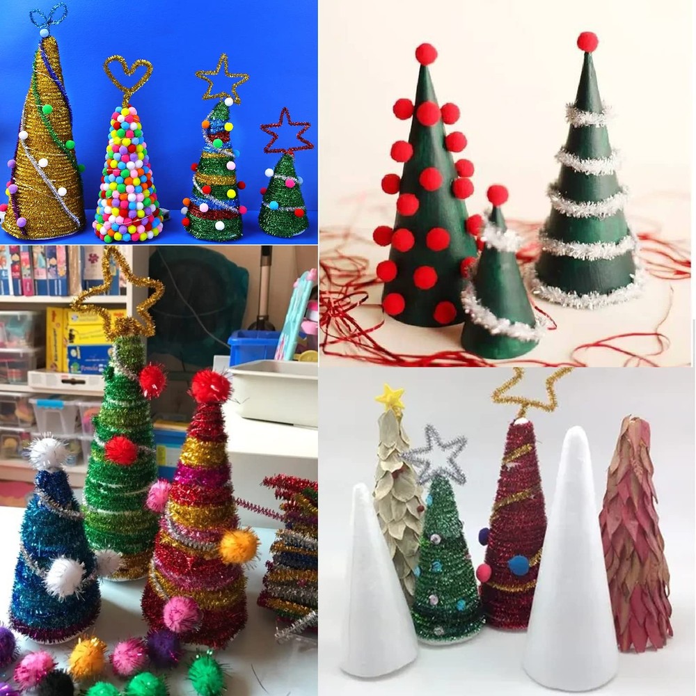 20 Pack White Polystyrene Craft Foam Cones 2.5x5.9 Inch DIY Tree Projects
