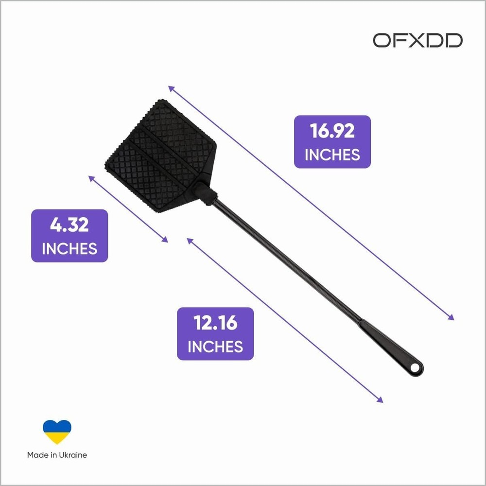 Black Rubber Fly Swatters - Long Handle 3 Pack