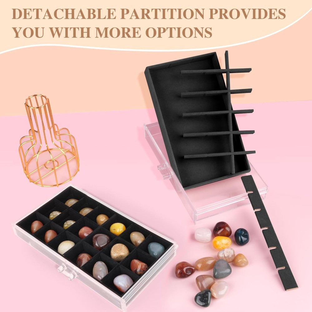 Rock Display Case, Collection Box, 90 Grid Crystal Clear