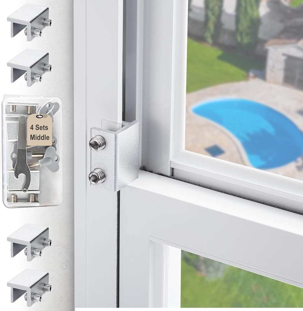 4 Sets Sliding Window Locks with Key, Window Locks for Up and Down Windows,Easy
