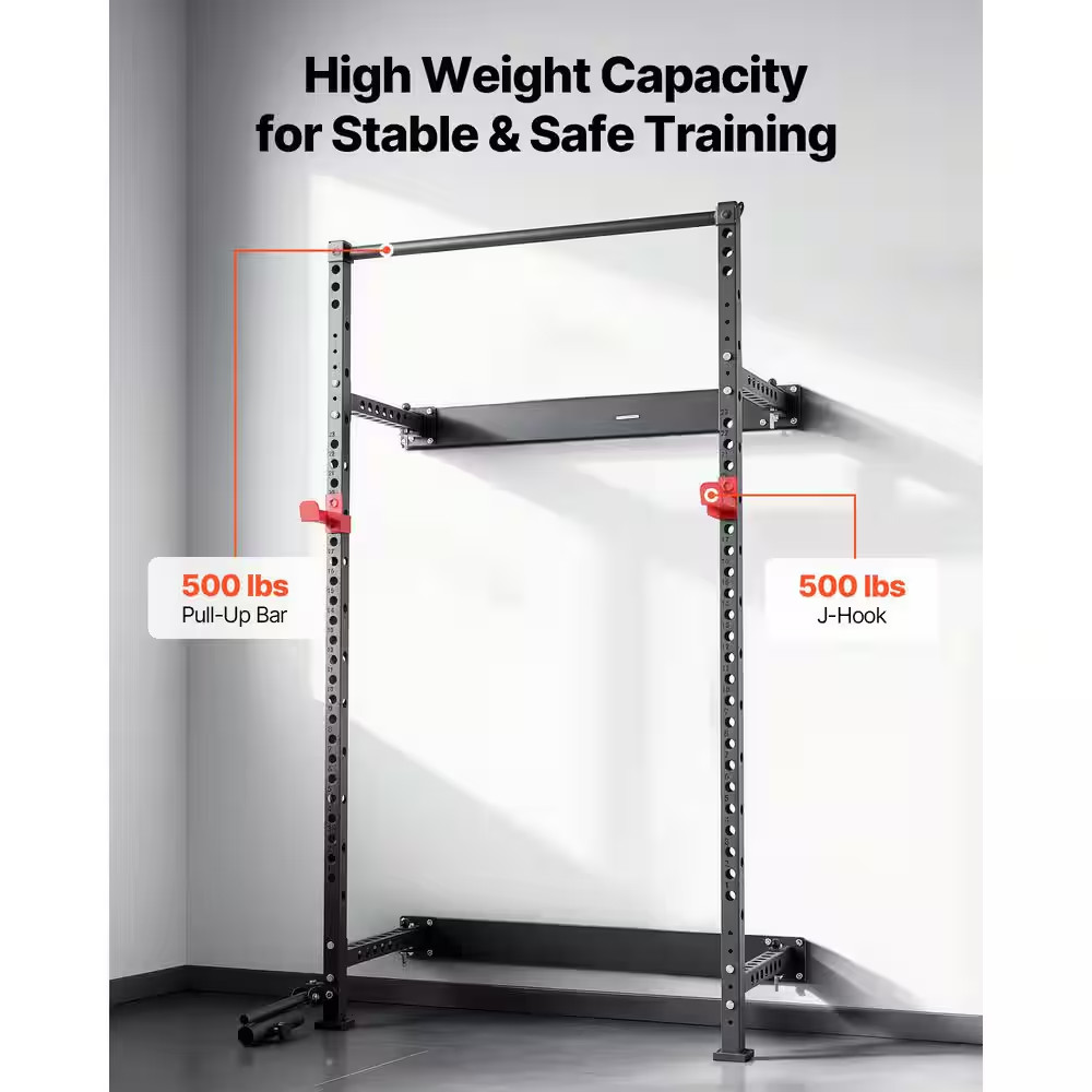 Folding Power Cage, Wall-Mounted Power Rack Squat Rack, Multifunctional Strength