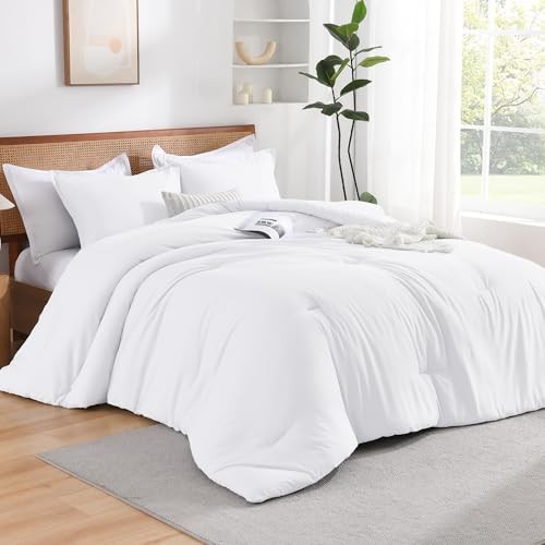 White Twin Size Comforter Set, 2 Pieces Boho Solid Modern Bedding Comforters