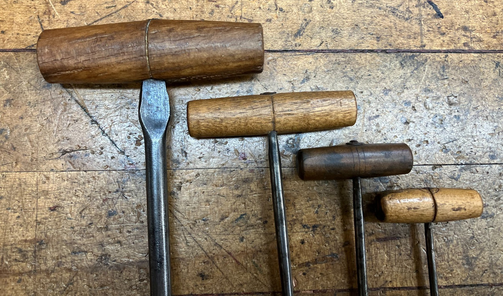 4 Vintage T Handle Gimlet Hand Drills Different Sizes