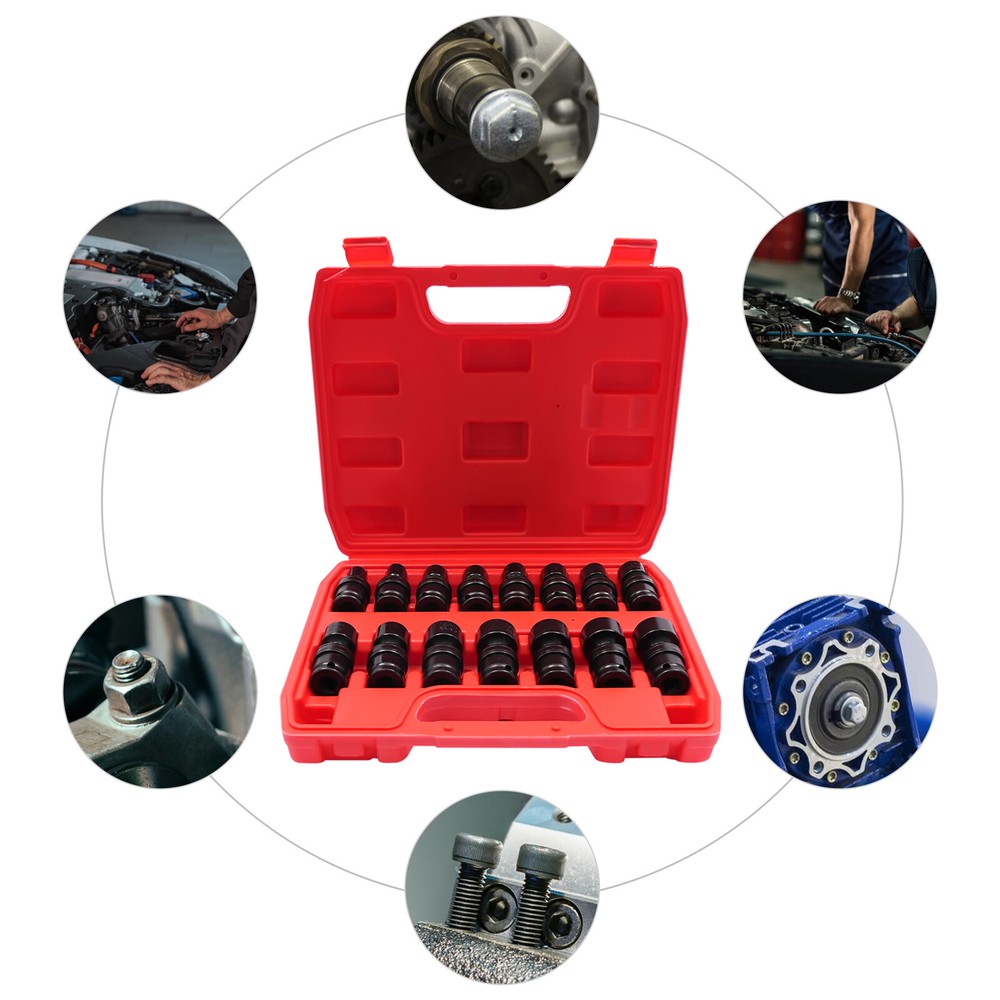 15PCS Universal Joint Socket Set 8-22mm Socket Set Swivel Socket Set 3/8" w/Case
