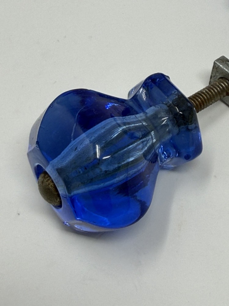 Antique Hexagon Blue Cobalt Glass Cabinet Knobs