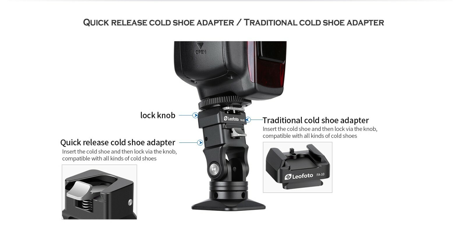 Leofoto FA-14+FA-10 Kit QR Tilting & Pivoting Flash Adapter
