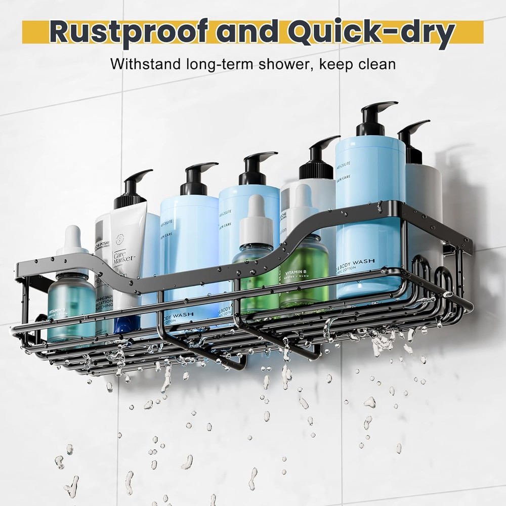 3-Pack Rustproof Shower Caddy with Soap Holder for Smooth Wall and Tile, Black