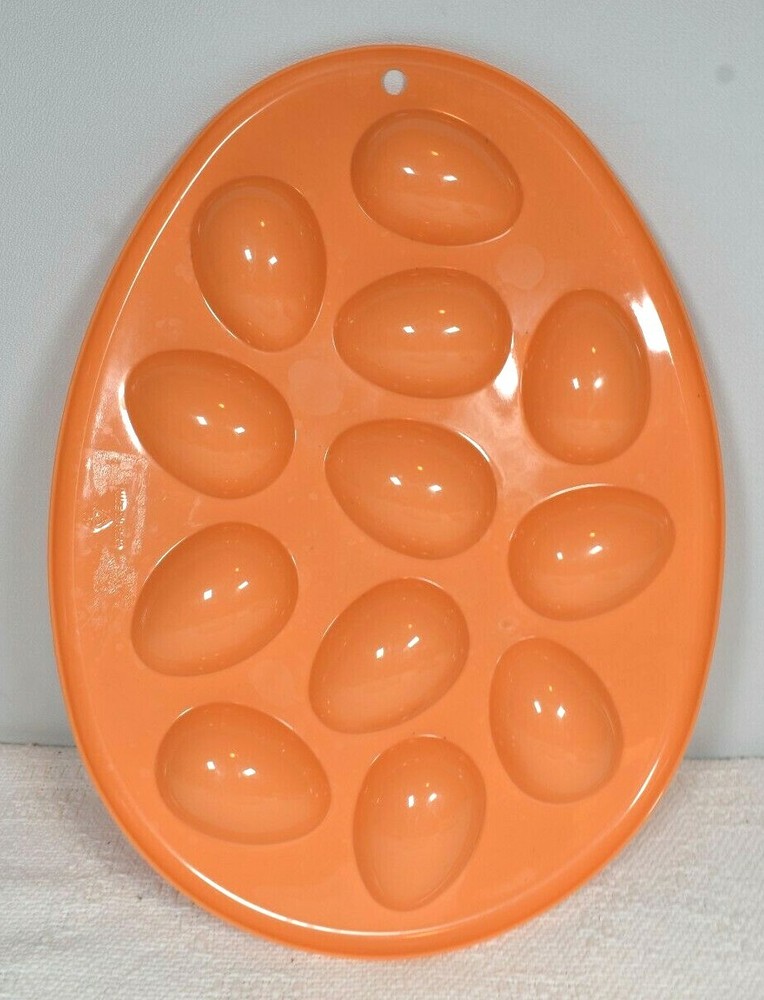 Easter 2 Plastic Deviled Eggs Trays - 1 Orange Oval, 1 Round Shaped + FREE Bunny