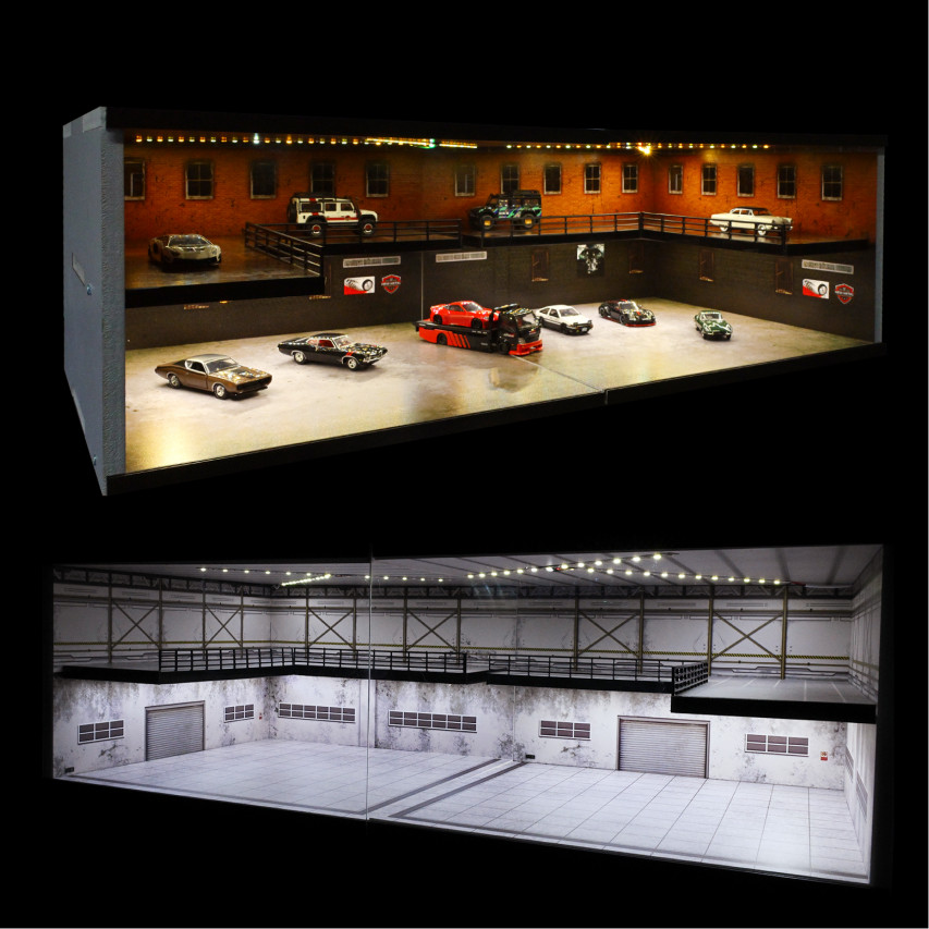 Diorama 1:64 Parking Lot Model LED Lighting Diecast Car Garage Display Case US
