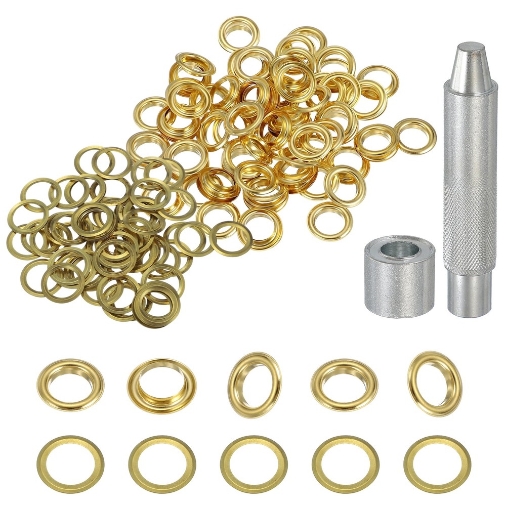 80Set Grommets Eyelets Kit 14mm Copper Eyelets with Setting Tool Gold
